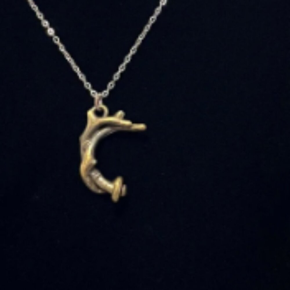 Princess Length Bronze Chain Necklace With Charm that Resembles Antlers and Bran